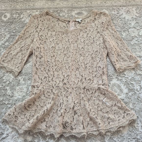 Babaton Aritzia Women's Feminine Romantic Brown Lace Peplum Blouse Size 2/S - Picture 2 of 6